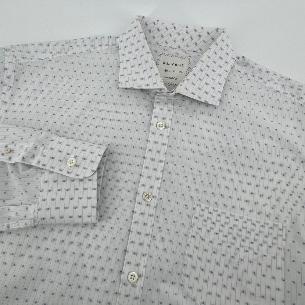 Billy Reid Button Down Shirt Mens M White Blue Striped Dotted Made In Italy